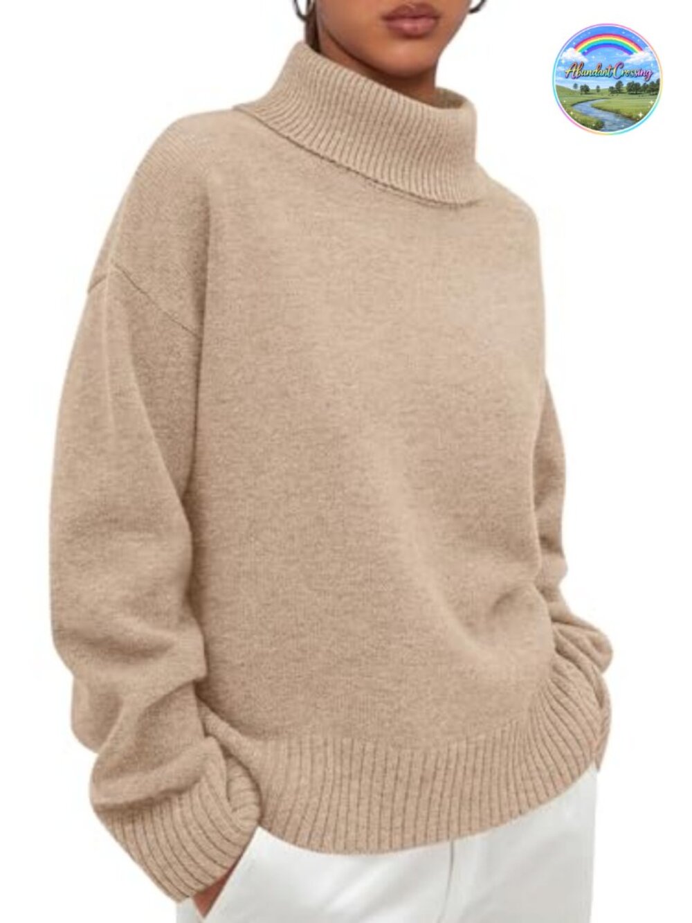 Womens Turtleneck Long Sleeve Knit Pullover Sweater Loose Fit